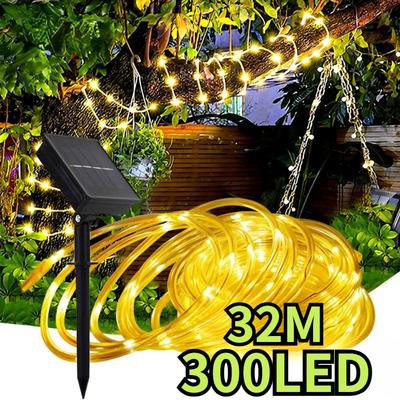 32M Solární LED Zahradní Krajinné Světlo Venkovní Balkonové Zábradlí Dekorativní Světlo Nádvoří Vánoční Atmosférické Světlo Trubicové Světlo Světelný Řetěz
