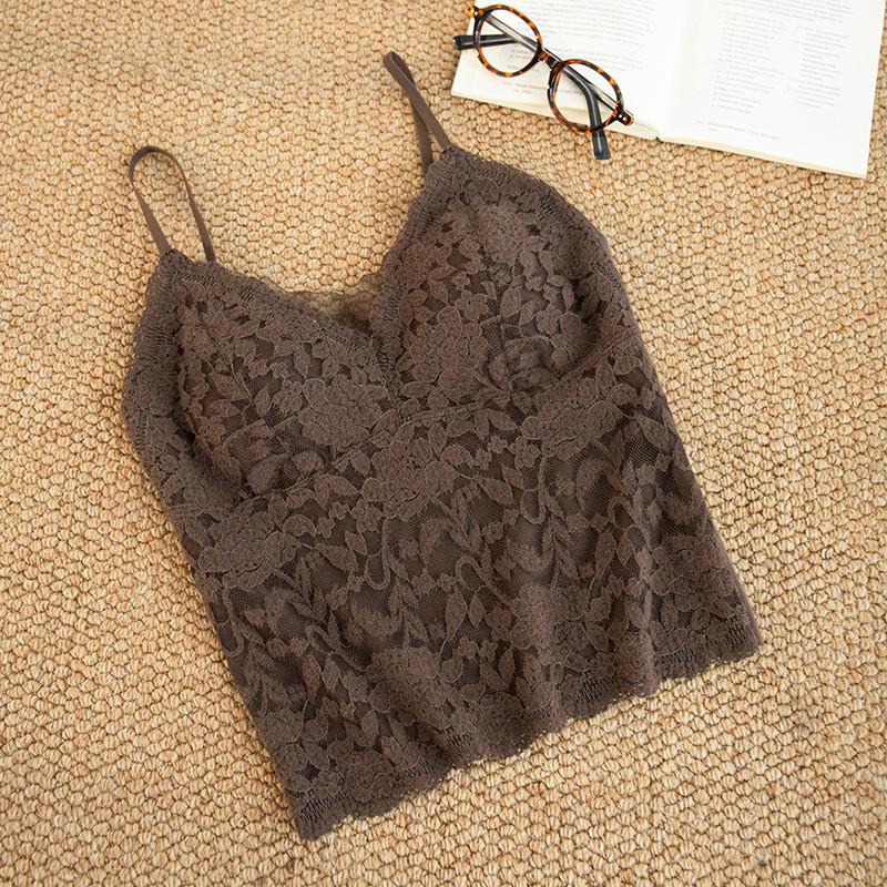 Women's Lace Camisole with Built-In Bra, Fleece-Lined, Sexy Slim-Fit for Autumn/Winter