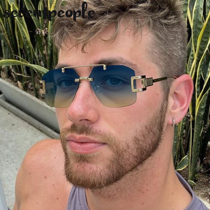 Punk Rimless Polygon Sunglasses Women  Luxury Brand Vintage Frameless Square Sunglass Trendy Double Beam Shades For Ladies