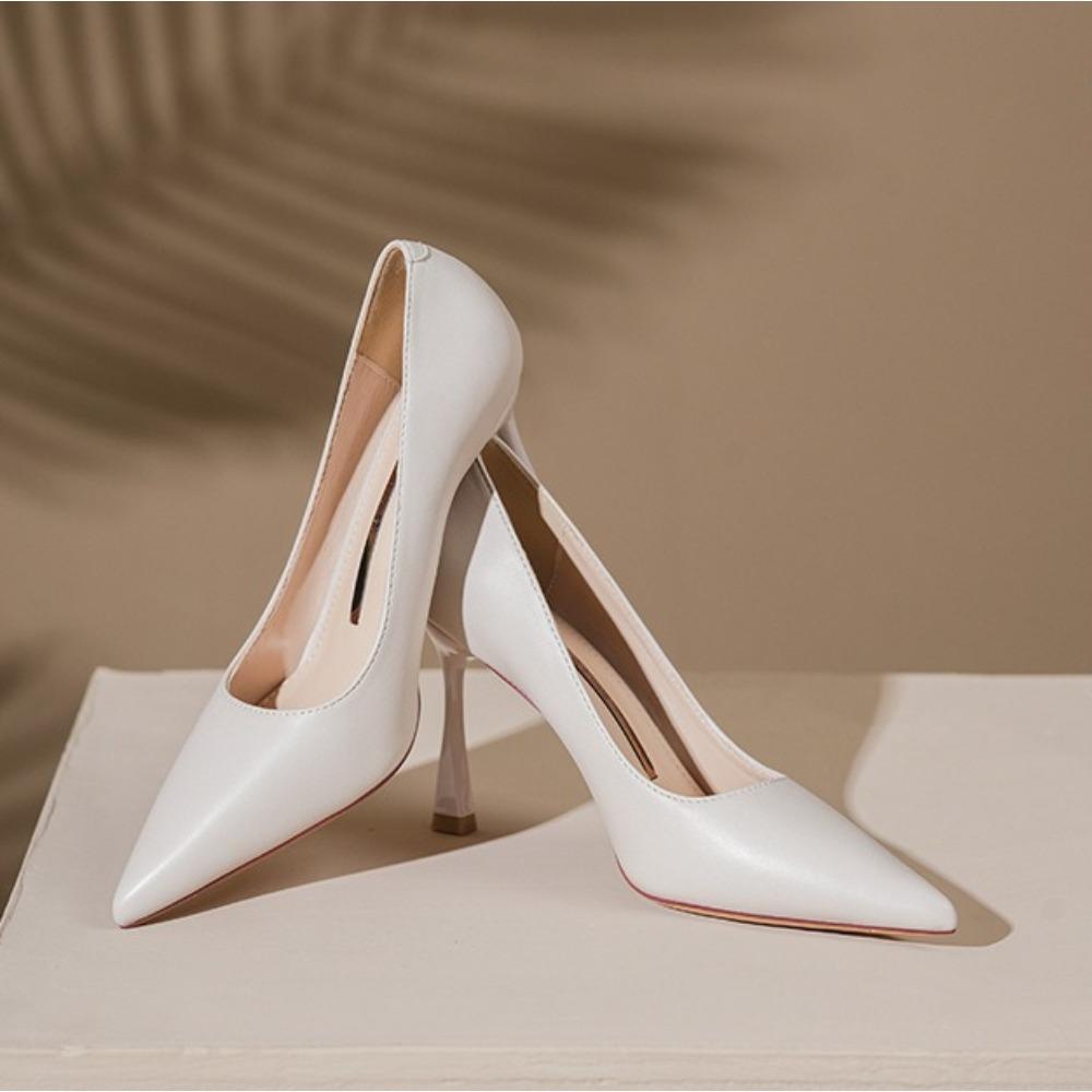 Leather Shoes Women New Nude Color Commuting Professional Pumps Gold Border Strip Comfortable Non Tiring Feet Women's High Heels