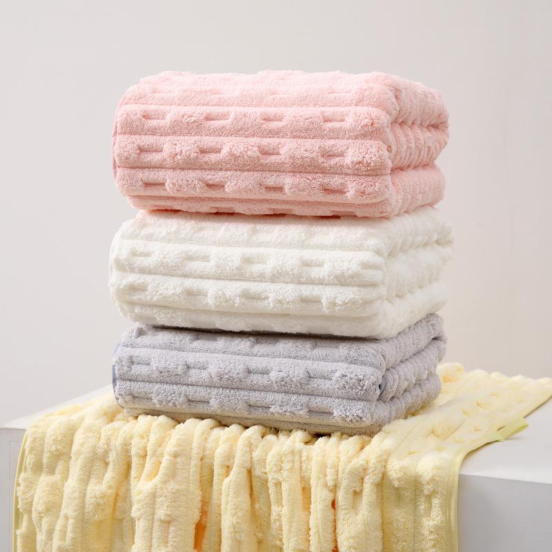 Solid Color Coral Fleece Absorbent Bath Towel Thick Durable Bathrobe for Household Use That Not Prone Shedding Hair Beauty Salon SPA Dry Hair Hat