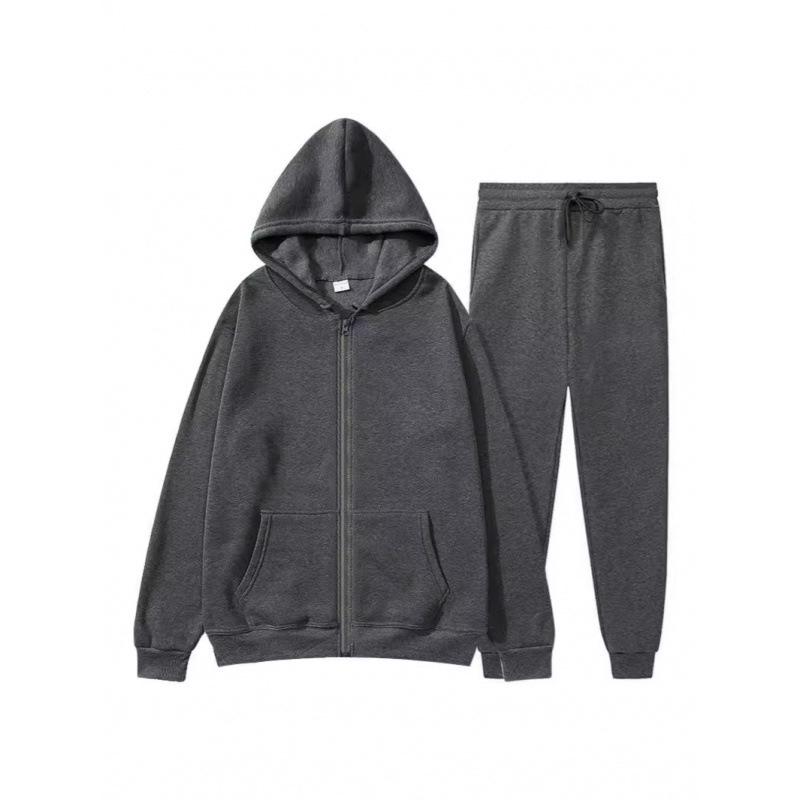 Men's Cross-border Autumn Winter Comfort Zip-Up Velvet Hoodie & Jacket Set