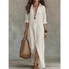 IHUASU Women's Fashion Spring Autumn Solid Color Print POLO Neck Long Sleeve  Casual Dresses