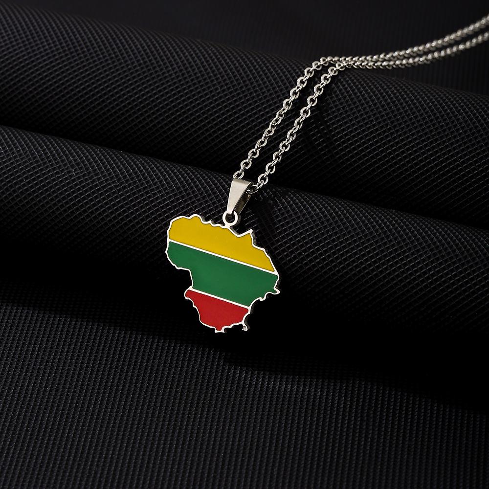 

Подвеска-ожерелье с картой и флагом Литвы - Винтажная цепочка-свитер из нержавеющей стали для мужчин и женщин