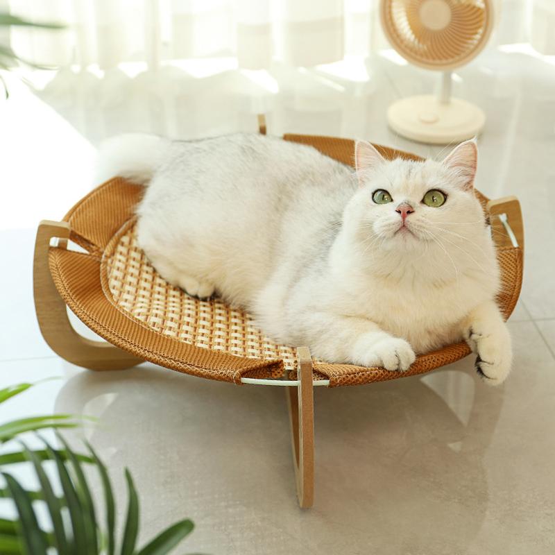 Lit d'été pour chat, lit respirant et frais pour chaton, hamac en bois, tapis pour animaux de compagnie, lit de couchage