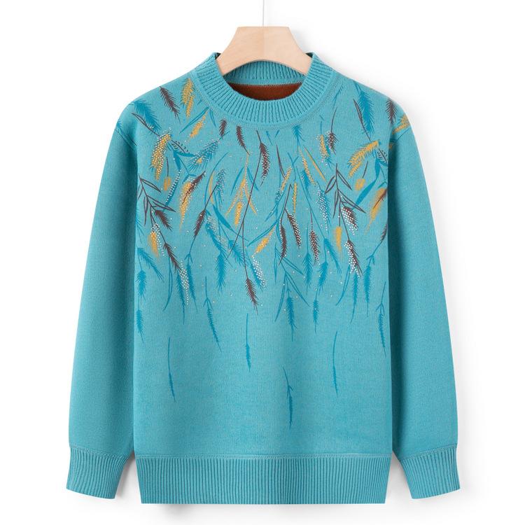 

Новый осенний свитер пуловер для мамы, утолщенный, с интегрированным бархатом, для женщин среднего и пожилого возраста, бабушкин, флисовый вязаный свитер 4XL синий