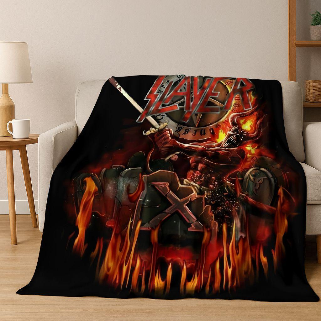 2026 Slayer Heavy Metal Rock Band Skull Art Flannel Blanket,Cozy Soft Throw Blanket for Home Bedroom Bed Sofa Picnic Cover Gift
