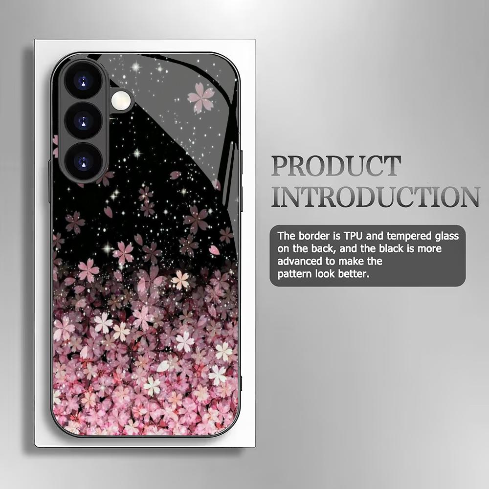Blumenfall Gehärtetes Glas Handyhülle Geeignet für Samsung Galaxy S26 S25 S24 S22 S21 S20 FE/Ultra/Plus Anti-Fingerabdruck