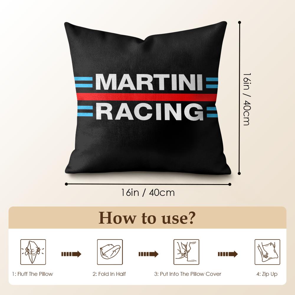 Fashion M-Martini Racing Cushion Cover Natural Linen Organic Fabric Double-Sided Printing Sofa Home Decor Gift Pillow Case