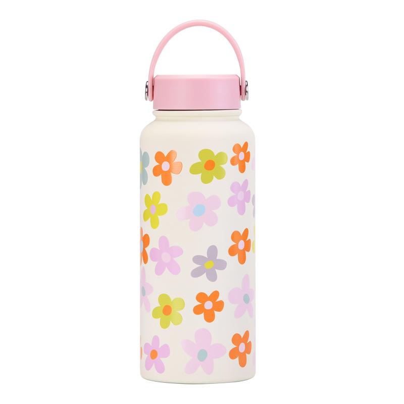 1L Thermos Cup Large Capacity Wide Mouth Portable Vacuum Sports Kettle Outdoor Printing Water Cup Female
