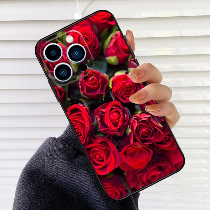 Bright Red Roses Flowers Phone Case For iPhone 16 15 14 13 11 12 17 Pro Max mini 15 16 Plus 16e 17 Air Cover Fundas