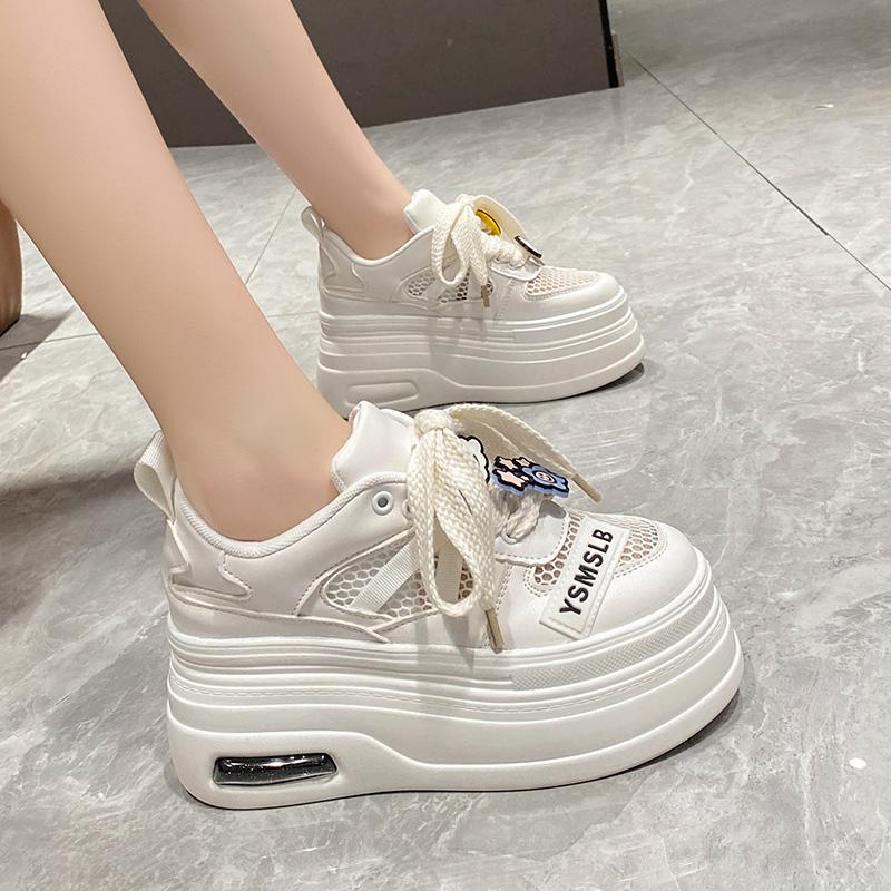 Fashion 8CM Thick Bottom Women Sneakers New 2024 Spring Summer Lace-up Breathable Mesh Platform Sports Dad Shoes Zapatos De Mujer