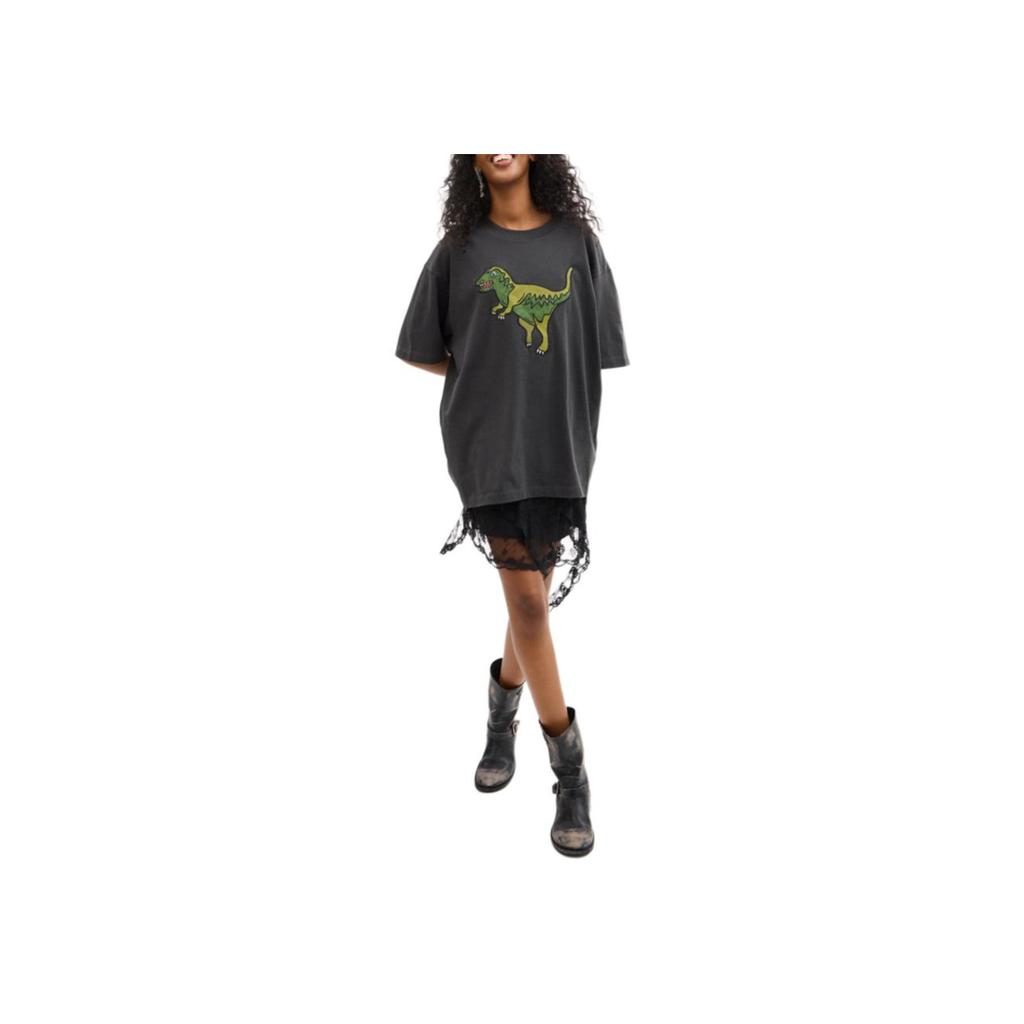 Coach Logo Animal Print Crew Neck Short Sleeve T-Shirt Unisex T-Shirts Gray CZ484-BLK