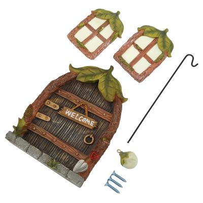 Miniatur Fenster Tür Set Retro Feengarten Haus Dekorationsset mit Anhänger Schrauben für Außen