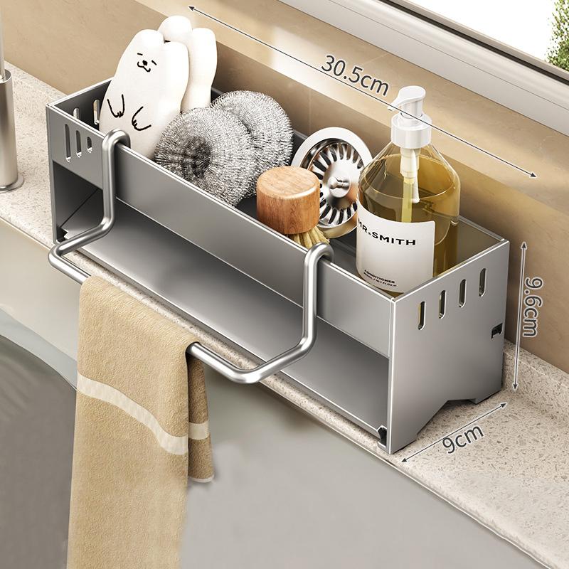 1pc Stainless Steel Kitchen Storage Rack Large-capacity Rag Sponge Draining Rack Household Sink Storage Rack Kitchen Organizer