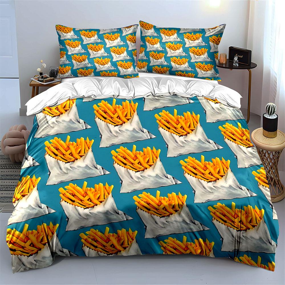 Goldene Pommes Frites mit entzückendem Muster. Bettwäsche-Sets Bettbezüge Kissenbezüge(1* Bettbezug 2* Kissenbezüge ohne Bettdecke)