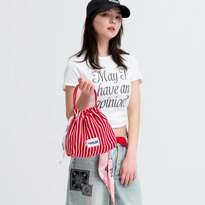 TERRY STRING POUCH BAG RED