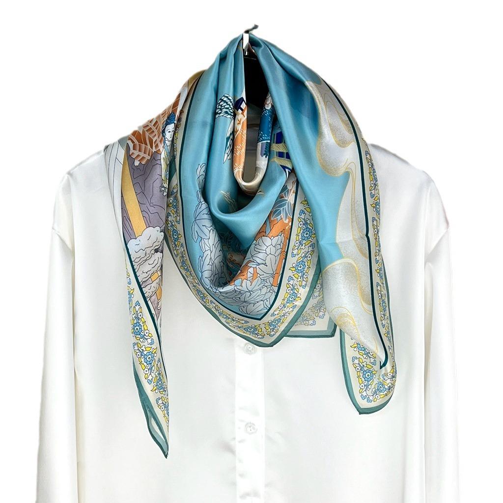 Versatile Light Blue Silk Silk Scarf Women'S 100% Mulberry Silk Square Scarf Spring And Autumn Foreign Style Small Scarf With Shirt