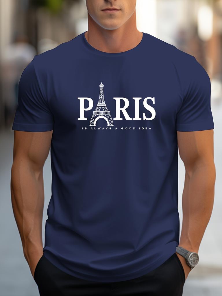 Tricou pentru bărbați de vară, mânecă scurtă, imprimeu cu model Paris, ocazional, cu gâtul O, pulover supradimensionat, îmbrăcăminte de stradă, îmbrăcăminte pentru bărbați, tricouri