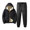 Men's Warm Hooded Ultrasonic Lambswool Coat & Plus Velvet Cotton Pants Set for Winter Cold Protection