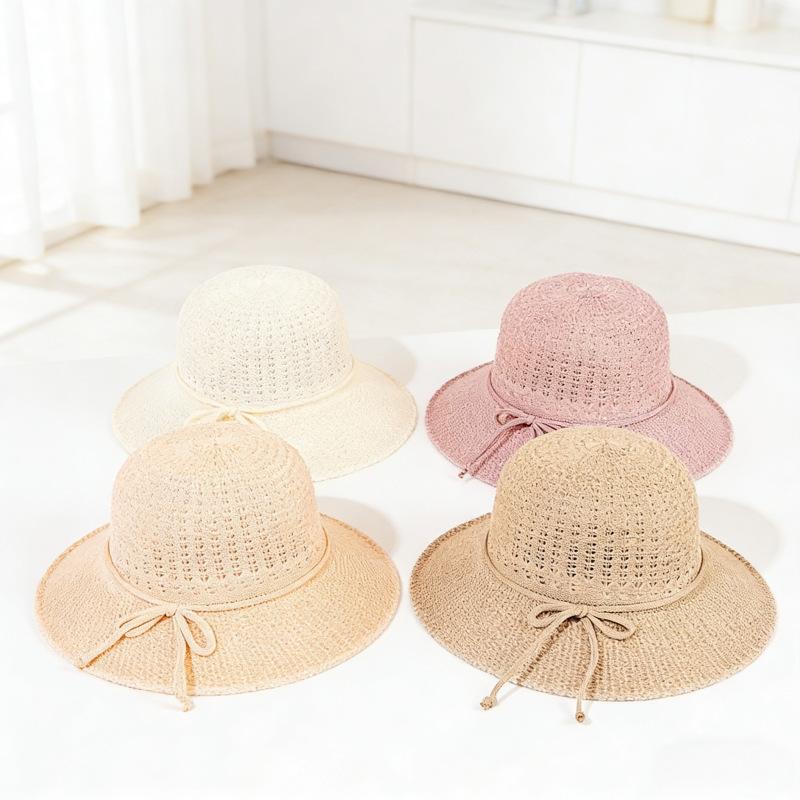 Spring and Summer Ladies Sunscreen Sunshade Straw Hat Big Eaves Bucket Hat Hollow Breathable Beach Vacation Leisure Straw Hat