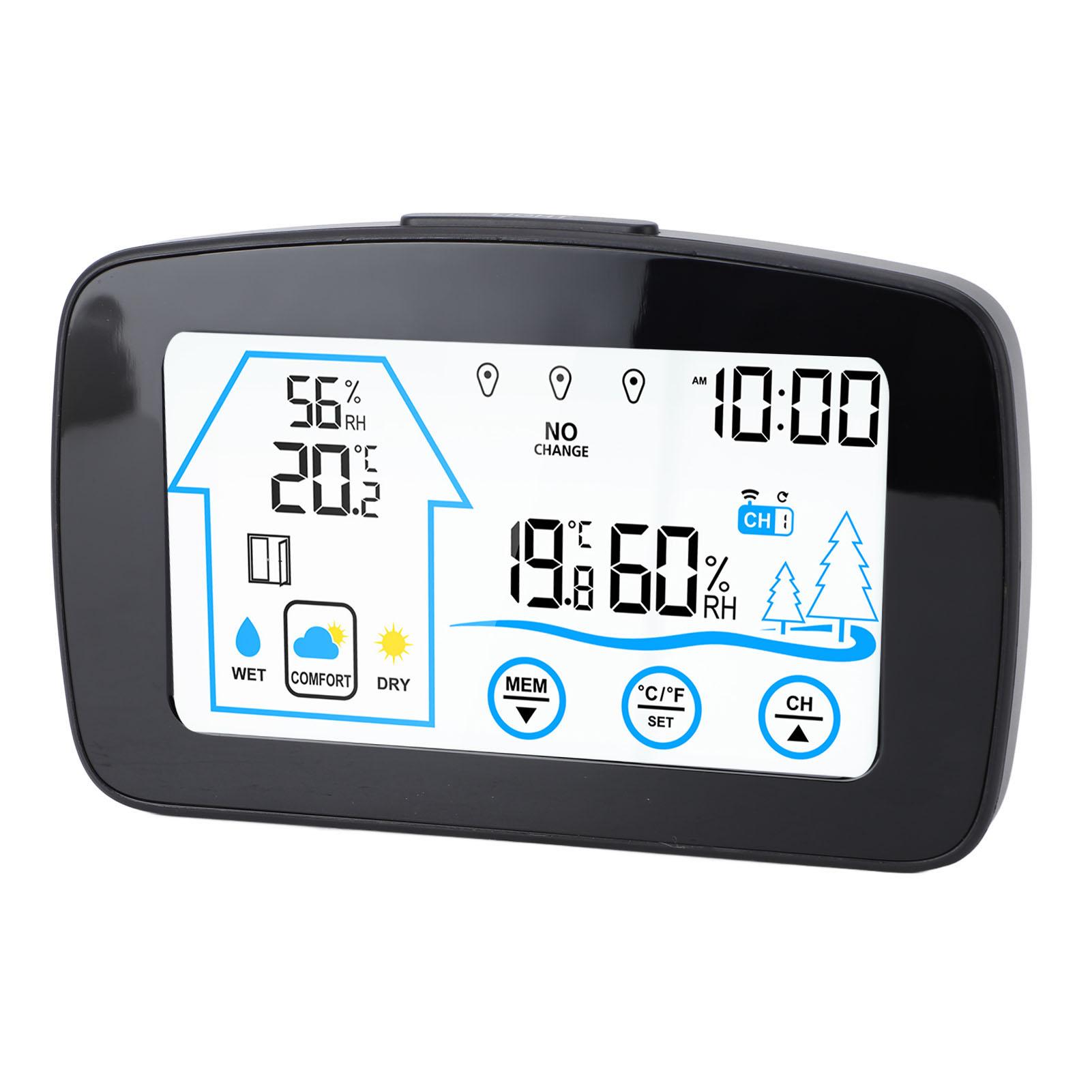 Wireless Hygrometer Thermometer Backlight Touchscreen Button Weather Forecast Wireless Temperature Humidity Gauge for Indoor Outdoor