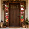 Holiday Celebration Ornaments 1 Pair Christmas Hanging Banner Porch Sign, Merry Snowman Santa Claus Home Atmosphere Decor Penguin Pattern Backdrop for