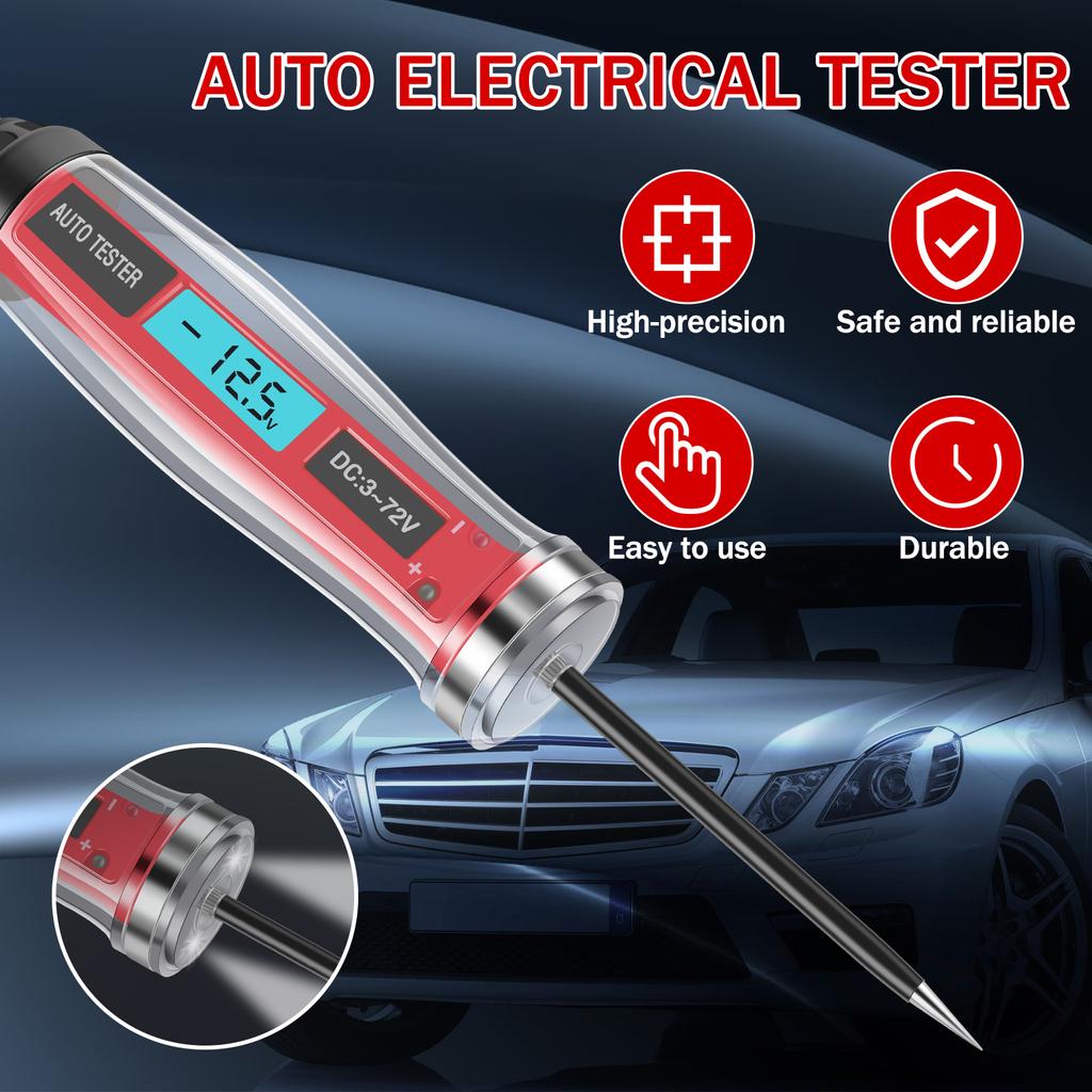 Car Circuit Tester 3-72V DC LCD Digital Display Voltage Tester Portable Digital Circuit Test Pen Voltage Detector Auto Repair