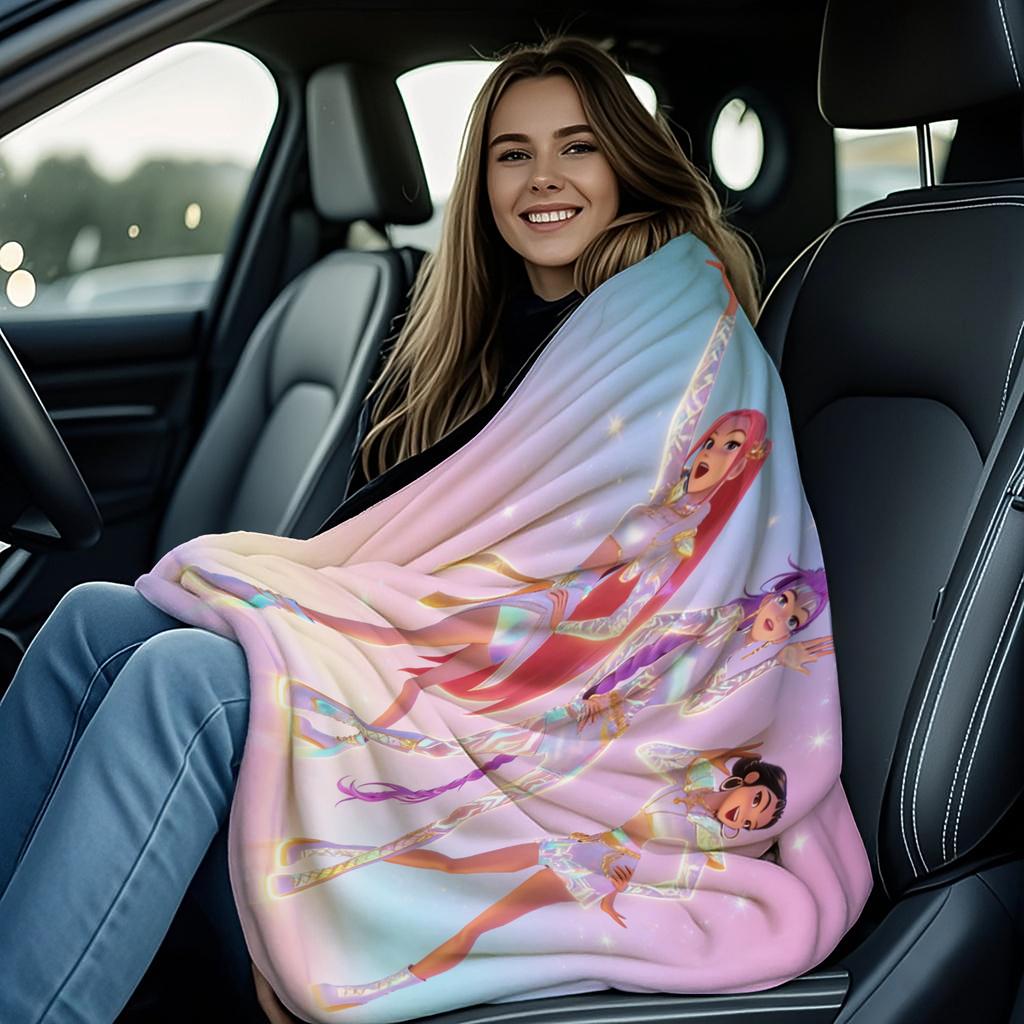K-Pop Throw Blanket Lovely Rumi Mira Zoey Printed Fleece Blanket for Adult Quality Super Warm Blanket for Travel Picnic Home