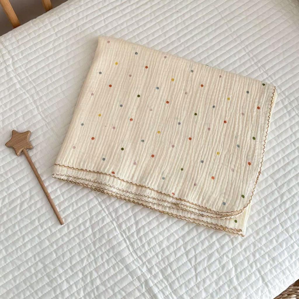 110*130cm Baby Musselintuch Gaze Dünne Steppdecke Blumendruck Doppellagige Baumwoll-Puckdecke Kinderwagenabdeckung Kinderbettwäsche