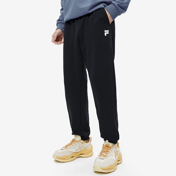 Fila Fusion Solid Color Loose Fit Knit Casual Pants Men bottoms Deep-Black T11M243604F-BK