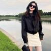 Womens Short Black Stand Collar Baseball Jacket Casual 2026 Korean Style Lightweight Outerwear