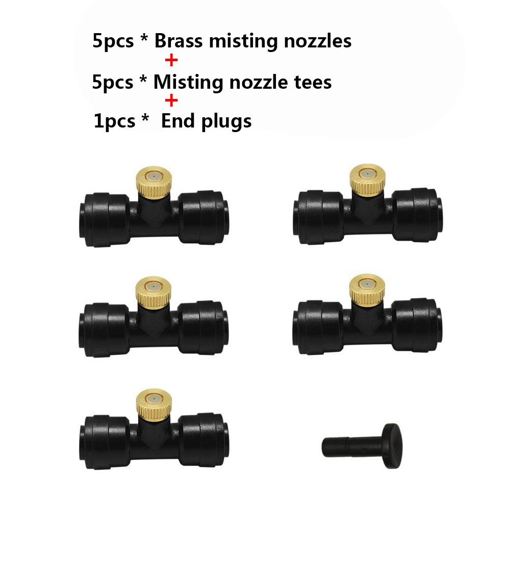 

Комплект насадок для запотевания, тройники сопла для распыления воды, резьба 1/4 дюйма и латунное сопло для распылительной системы охлаждения на открытом воздухе 5pcs Nozzles kit