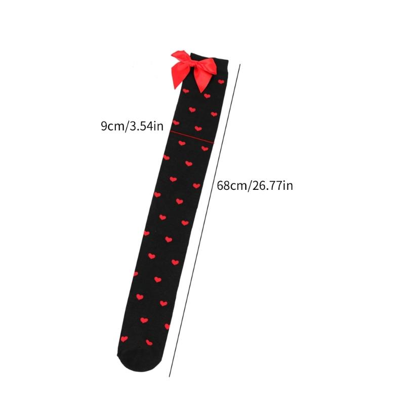 Valentines Day Over Knee Long Socks Cute Bowknots Lip Heart Pattern Thigh High Stockings for Women Parties Casual Wear