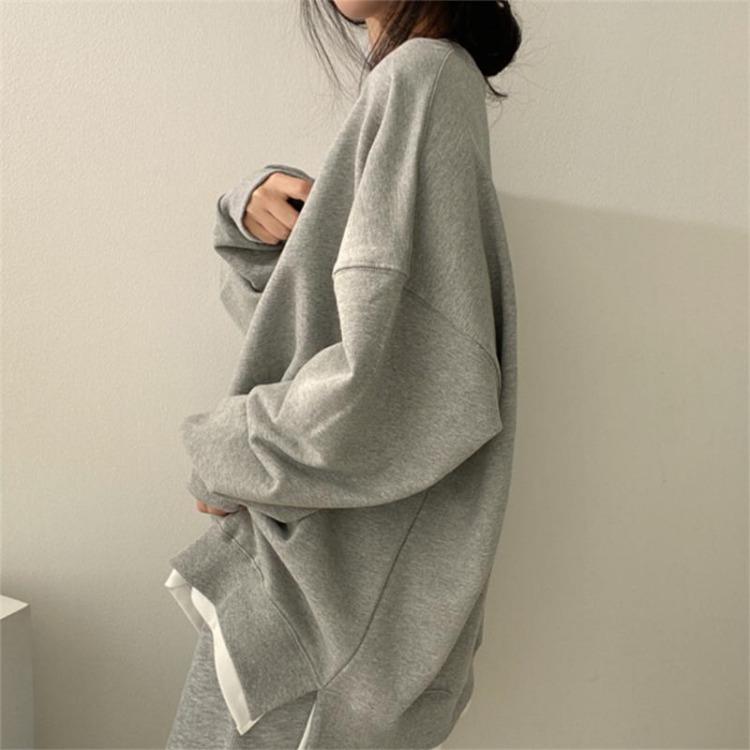 Korean Style Loose Two Piece Sweater Set Women Solid Color Versatile Padded Top Jacket for Spring and Autumn