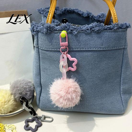 Pompom Decorative Accessories Plush Ball Keychain, Fluffy Pendant with Hollow Star, Backpack Portable Bag Decoration Purse Accessories, Gift for Women