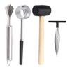Coconut Opener Tool Set Stainless Steel Coconut Meat Scraper Coconut Opener with Rubber Mallet Food Grade Portable Coconut Opening Tools