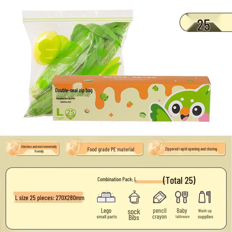 Zesílené sáčky do lednice s dvojitým těsněním - Samouzavírací, Vzduchotěsné, Se stahovací šňůrkou