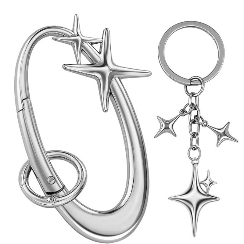 

2Pcs Y2K Punk Metal Star Oval Cross Carabiner Keychain Car Key Ring Backpack Pendant Decoration Key Chains