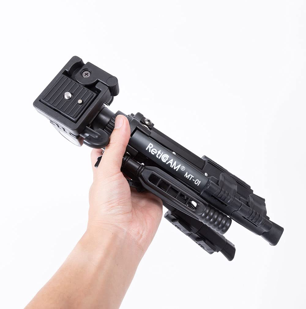 RETICAM MT01 Mini Tabletop Tripod with Quick Release and Carrying Black 3-Way Pan/Tilt Head, Plate, Bag, Aluminum,