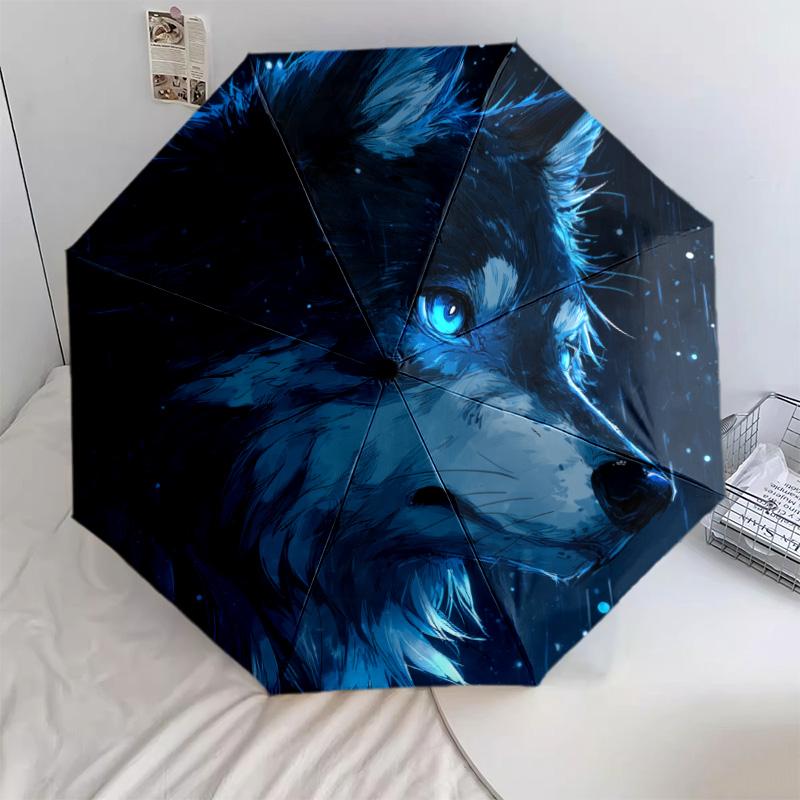 Wolf  Pattern, Automatic Folding Umbrella, Portable and Foldable Design, 8 Ribs, a Christmas or Birthday Gift.