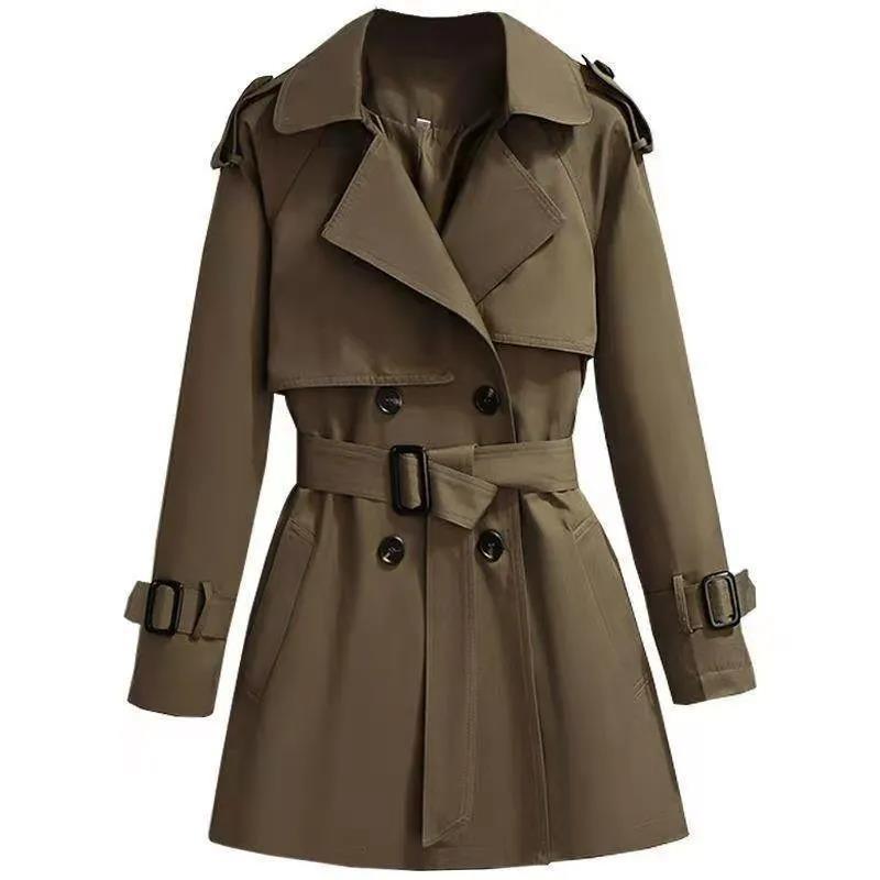 Women's Mid-Length Korean Style Trench Coat - Chic British Design