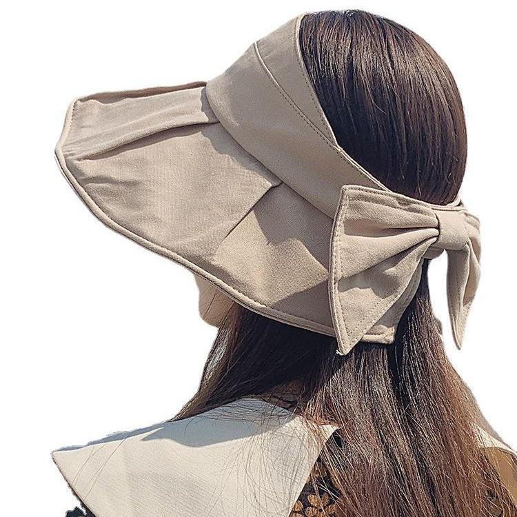 Empty Top Sun Hat for Women Summer Uv Protection Sun Hat Large Brim Bows Fisherman Sun Hat