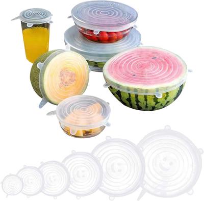 Universal Silicone Stretch Lids for Food Packaging - 6Pcs/Set Reusable White Covers for Bowl Pot Dish
