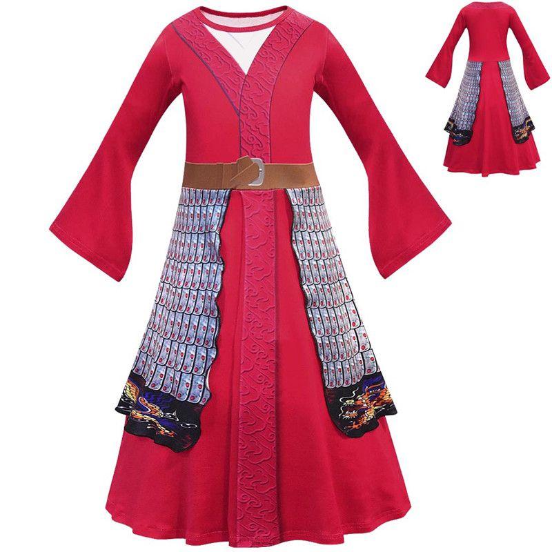 Atemberaubendes Hua Mulan Rotes Prinzessinnen-Kostüm für Kinder Halloween-Party-Outfit