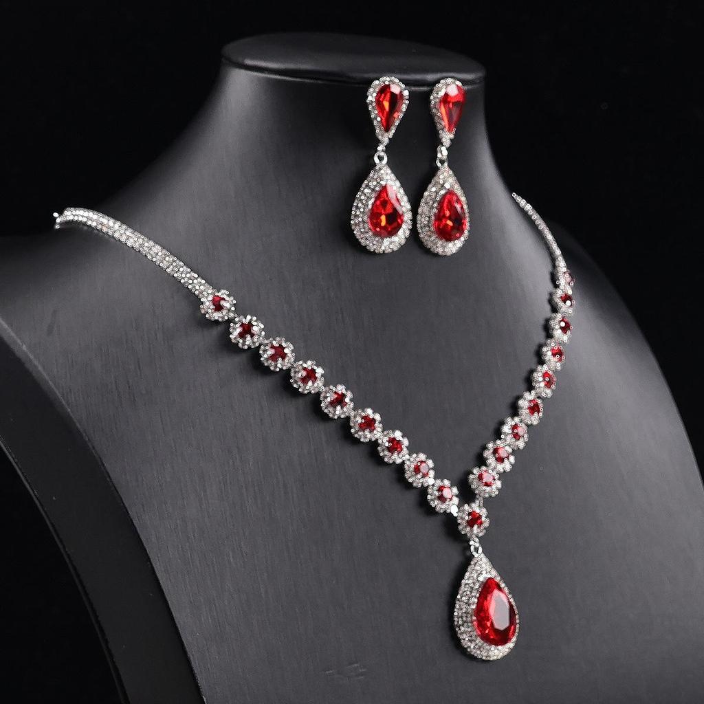 Multicolor Waterdrop Crystal Necklace & Earring Set for Brides
