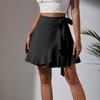One Piece Lace Up Skirt High Waist Solid Color Ruffled Edge Short Skirt Cross-border Women's Clothing