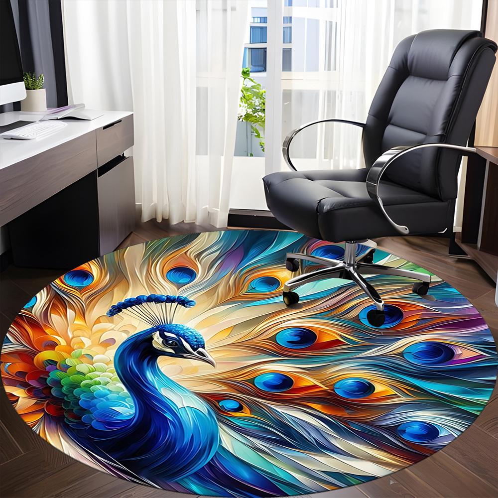 1pc Peacock Feather Artwork Chair Carpet for Office, Non-slip, Soft and Durable Office Rug, Perfect for Office yy260131015