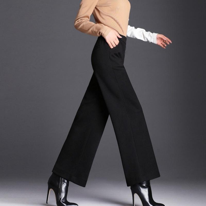 Women's High-Waisted Wool Wide-Leg Pants, Autumn/Winter Flare, Loose-Fit, Nine-Tenths Length.