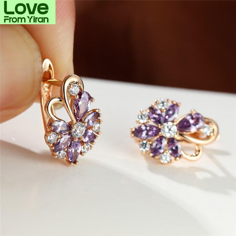 Weibliche Niedlichen Schmetterling Blume Ohrringe Rose Gold Farbe Hochzeit Ohrringe Regenbogen Kristall Multicolor Zirkon Hoop Ohrringe Für Frauen